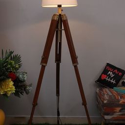 Homesake Beige & Brown Solid Contemporary Tripod Lamp Shade-12