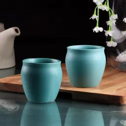 INCRIZMA Green Set of 6 Handcrafted Solid Ceramic Matte Kullar Mug-2