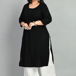 PrettyPlus by Desinoor.com Plus Size Round Neck Straight Kurta image 4