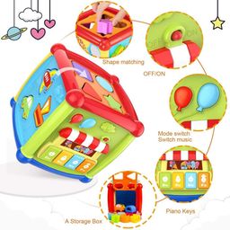Brand Conquer 6 in 1 Learning Cube Educational & Learning Activity Toy Including Blocks, Clock, Alphabets-Tree,Transportation Vehicles,Music Keyboard & Mirror for Kid (Small 6 in 1 Cube), Multicolored image 5