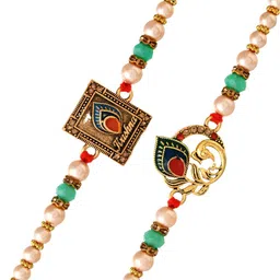 Aapno Rajasthan Set of 2 Beaded Thread Rakhis with Roli Chawal & Greetings Card image 4