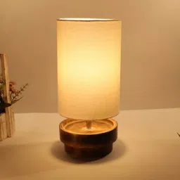 homesake Patrice Beige Cotton Shade Table Lamp With Wood Base-picture-24