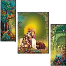 saf Divine Radha Krishna Wall Art – Spiritual Love Scene with Vibrant Yellow Sunset Digital Reprint 12 inch x 20 inch Painting-picture-42