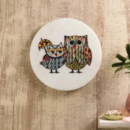 posh n plush White Owlsome Digital Printed Marble Wall Plate-picture-2
