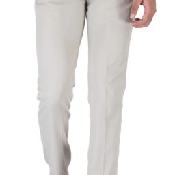 Men Slim Fit Cream Cotton Blend Trousers-image-29