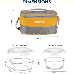 borosil Zest Universal Borosilicate Glass Lunchbox, 4 pc Set (320 ml x 2 + 240 ml x 2) 4 Containers Lunch Box image 2