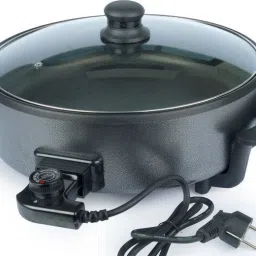 Non Stick Electric Multipurpose Cooker Pan Pizza Maker with Unbreakable Lid, 36 cm, Black Pizza Maker-image-0