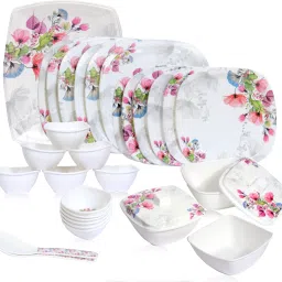 Pack of 32 Melamin Floral Embrace Silk Series Dinner Crockery Set |Plates & Bowls Dinner Set-30