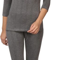 ALFA Quilted Premium Winter Wear Charcoal Melange Round Neck 3/4th Sleeves Women Top - Pyjama Set Thermal-image-21