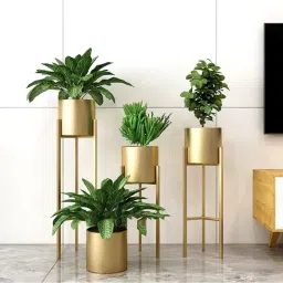 Metal Planter Stand Golden | For Indoor & Outdoor Pots - [Pack Of 3] Plant Container Set-26