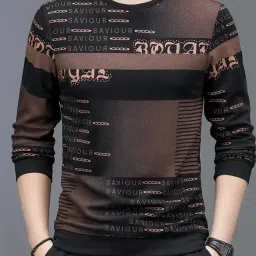 Men Printed Round Neck Polyester Brown T-Shirt-image-93