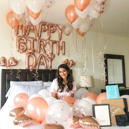 Solid Rosegold Birthday Decoration Party Supplies Kit – Pack of 55 – Happy Birthday Foil, Heart Shape Foil, Confetti, Metallic & Latex Balloons - for Husband, Wife, Boy, Girl Balloon-20