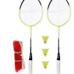 miniblitz Set Of 2 Racquet with 3 Nylon Shuttle and 1 badminton net Badminton Kit image 3