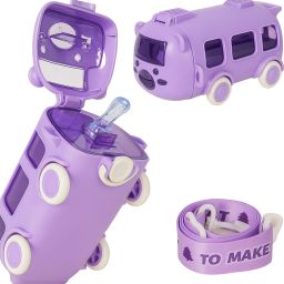 Kids Cartoon Bus Shape Water Bottle with Straw | Leak-Proof | 500ml (Purple) 500 ml Water Bottle-image-51