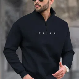 Men Solid High Neck Dark Blue Sweater-image-22