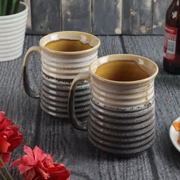 MIAH Decor Grey & Cream-Coloured Hand Painted Textured Stoneware Glossy Mugs Set-image-96