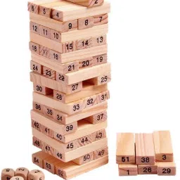 51 Pcs Wooden Tower Building Blocks,4 Pcs Dice Wooden Tumbling Stacking-2