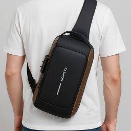 Brown Men & Women Sling Bag Smart USB Sling Crossbody Shoulder Bag | Men & Women | Anti-Theft & Waterproof-image-94