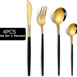 bonzeal 4 Pieces Stainless Steel Premium Black Gold Cutlery Set Stainless Steel Cutlery Set-picture-6
