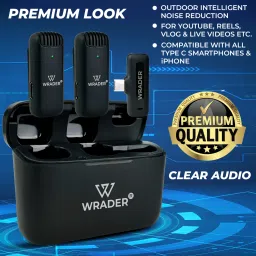wrader Dual Wireless Mic with Charging Case and Noise Reduction for Video Recording Microphone image 3
