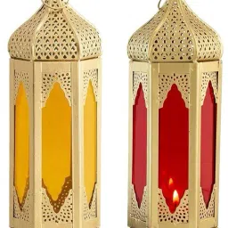Morrocan Yellow, Red Iron Table Lantern-picture-10