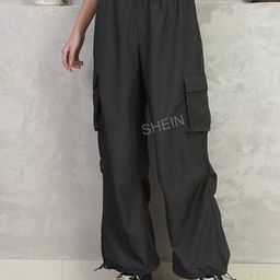 Shein Street Full Length High Rise Cargo Parachute Track Pants-image-25