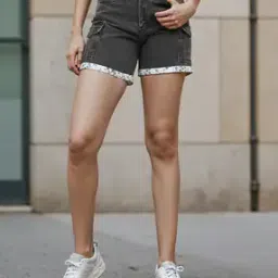 Shein High Rise Rolled-Up Mini Cargo Denim Shorts-image-69