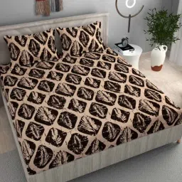 fine tex world Brown Abstract 220 TC Microfiber King Size Fitted Bedsheet With 2 Pillow Covers-picture-33