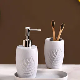 Nestasia Grey 3 Pieces Floral Ceramic Bath Accessories Set-24
