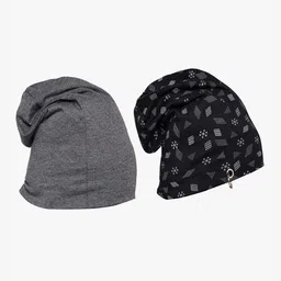 VIMAL JONNEY Unisex  Pack Of 2 Grey & Black Printed Beanie-8