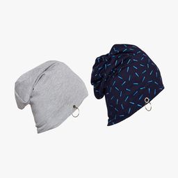 VIMAL JONNEY Pack Of 2 Grey & Navy Blue Printed Beanie Caps-51