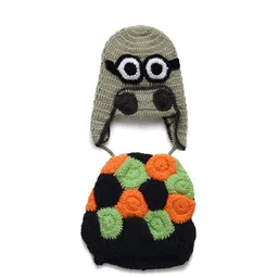 CHUTPUT Unisex Kids Grey & Orange Colourblocked Beanie-8