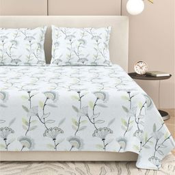 DREAM WEAVERZ White & Grey Floral 220 TC King Bedsheet with 2 Pillow Covers-image-68