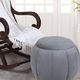 Shadowkart Grey & Gold-Toned Wooden Round Ottoman-image-27