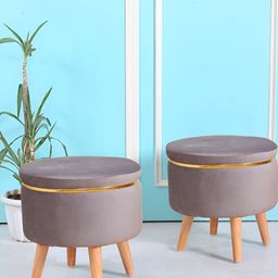 Shadowkart Grey Wooden Pouffes Sitting Mudda Ottomans-image-7