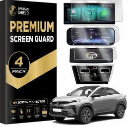 spartan shield Screen Guard for TATA CURVV EV 2024 || 10.25 INCH INFOTAINMENT + INSTRUMENT CLUSTER + STEERING + AC Protector || Curvv.EV Car Digital Display Accessories [Not Tempered Glass]-image-1