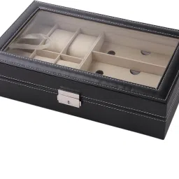 6 Slot Watch Storage Box With 3 Slot Glasses organizer|Black| Watch Box-image-12