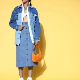 Women Solid Pencil Blue Skirt-image-96