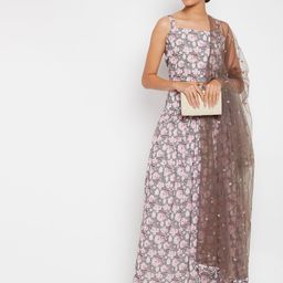 PANIT Grey & Pink Printed Sequinned Ready to Wear Lehenga & Blouse With Net Dupatta image 5