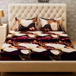 220 TC Microfiber Double Self Design Fitted (Elastic) Bedsheet-image-31