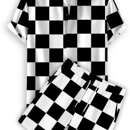 Men Night Suit Set White, Black Printed-image-32