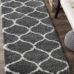 AaHo Decor White & Black Abstract Shaggy Carpets-10