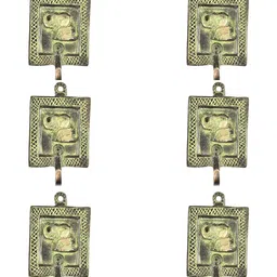IndianShelf Yellow & Grey 6 Pieces Elephant Textured Brass Wall Hooks-0