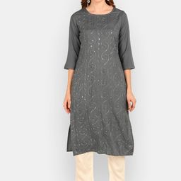 VEDANA Women Grey Floral Kurta-image-25