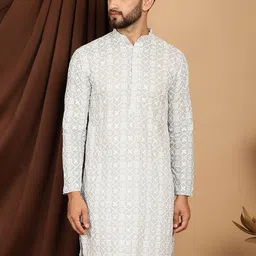 SOJANYA Ethnic Embroidered Sequined Pure Cotton Straight Kurta-picture-25