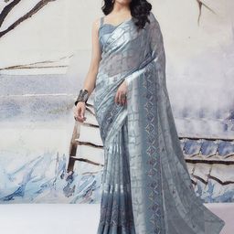 KALINI Checked Printed Ikat Saree-image-32