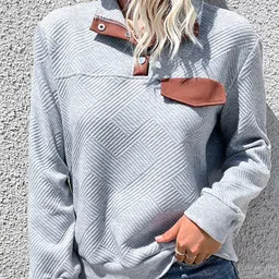 StyleCast Grey Geometric Self Design Turtle Neck Pullover Sweatshirts-image-51