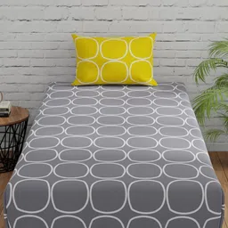 Huesland Grey & White Geometric Cotton 144 TC Single Bedsheet With 2 Pillow Covers-image-96