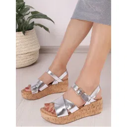 Carlton London Womens Metallic Crisscross Cork Wedges Heels - Grey-picture-21
