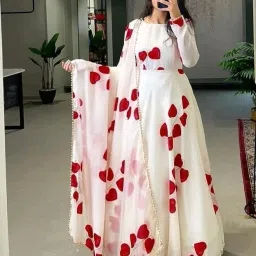 Georgette Stitched Flared/A-line Gown-image-65